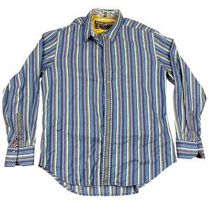 Robert Graham Mens Shirt Large Striped Button-Down With Paisley Cuff Detail